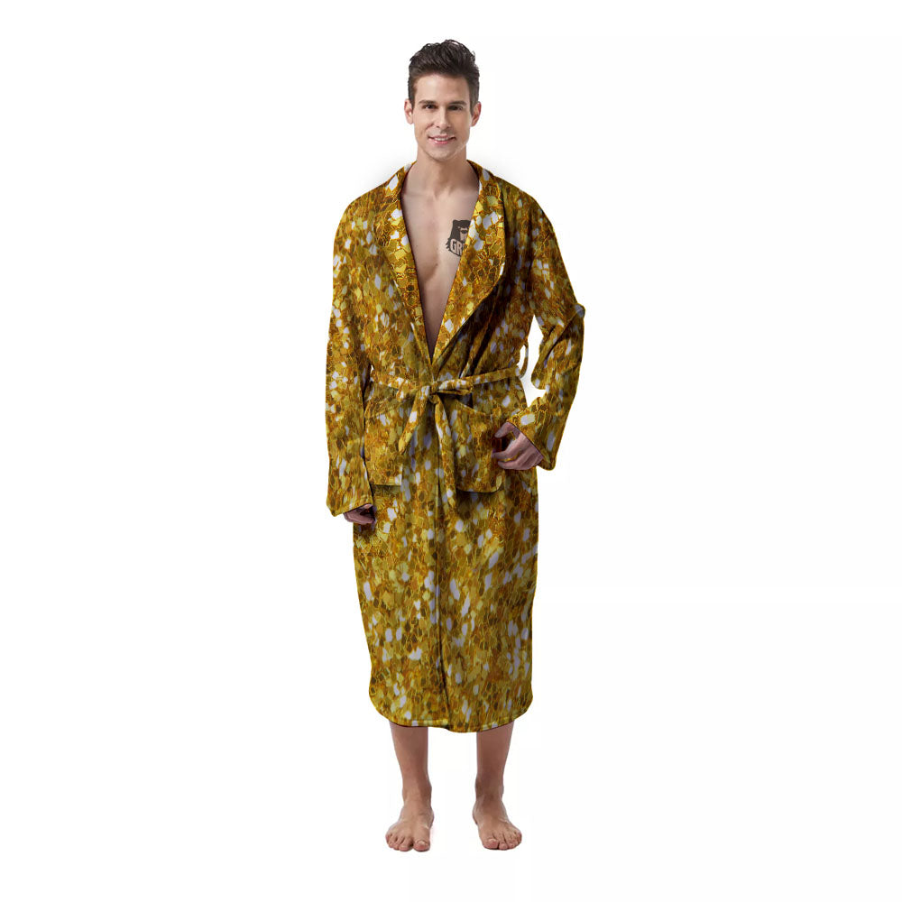 Artwork Glitter Gold Print Men's Robe-grizzshop