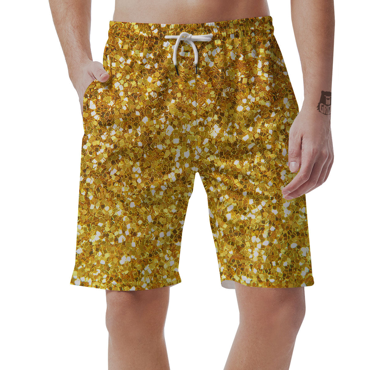 Artwork Glitter Gold Print Men's Shorts-grizzshop