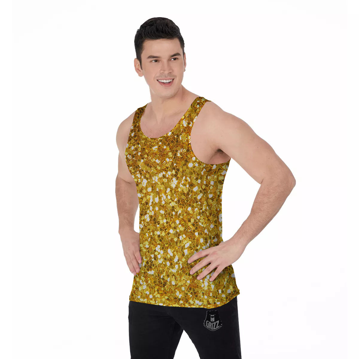 Artwork Glitter Gold Print Men's Tank Top-grizzshop