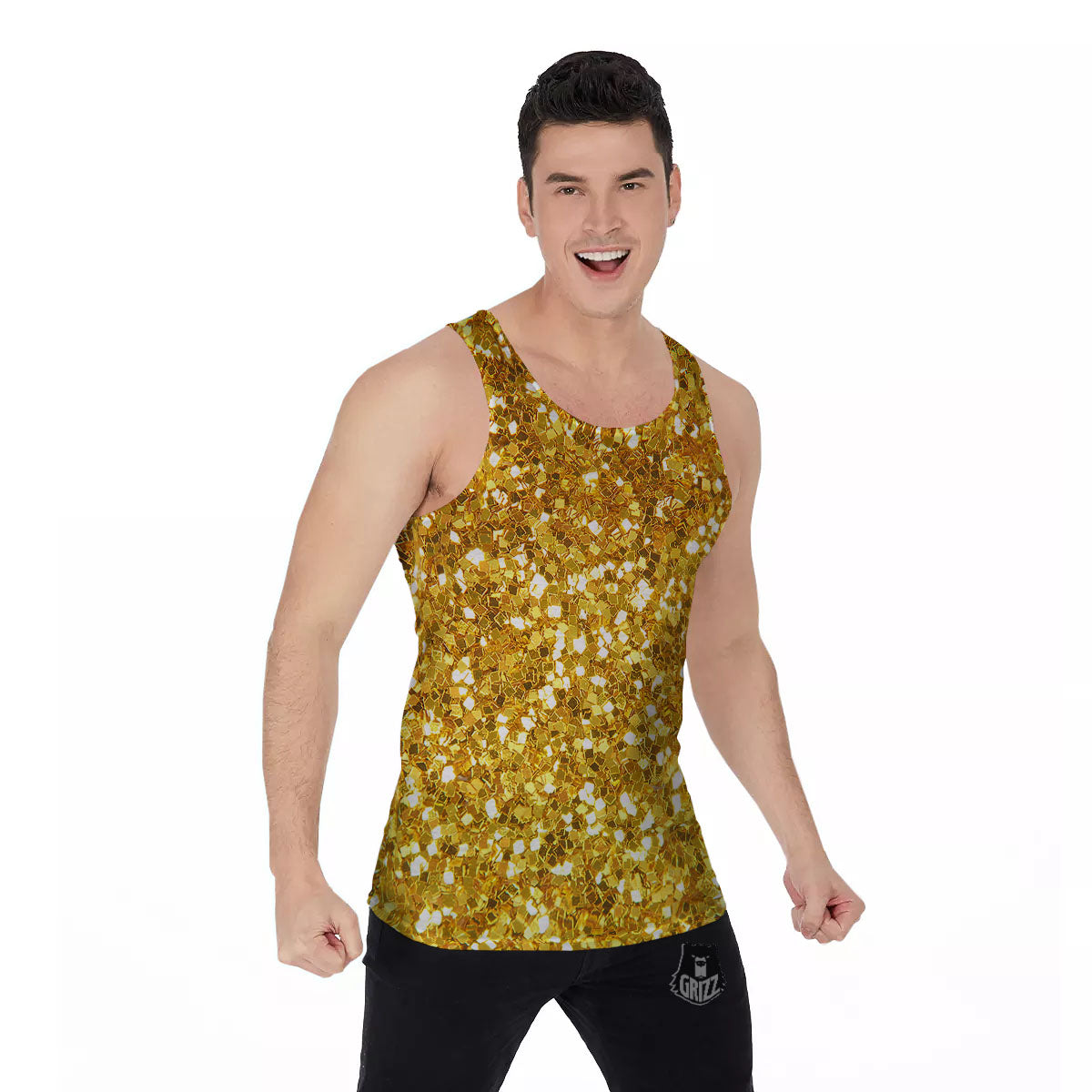 Artwork Glitter Gold Print Men's Tank Top-grizzshop