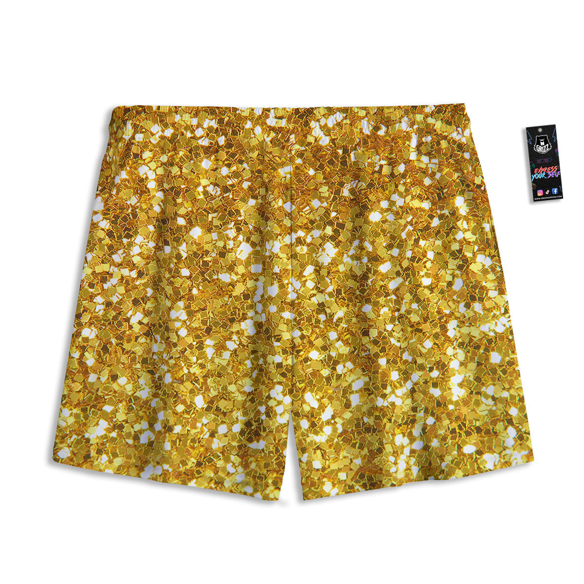 Artwork Glitter Gold Print Mesh Shorts