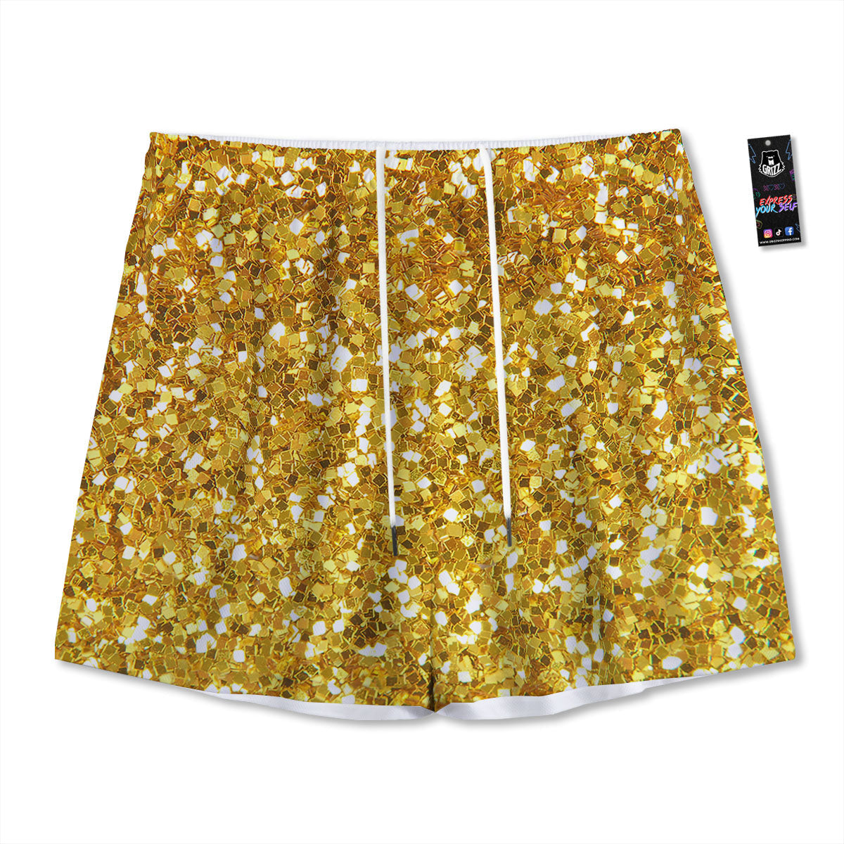 Artwork Glitter Gold Print Mesh Shorts