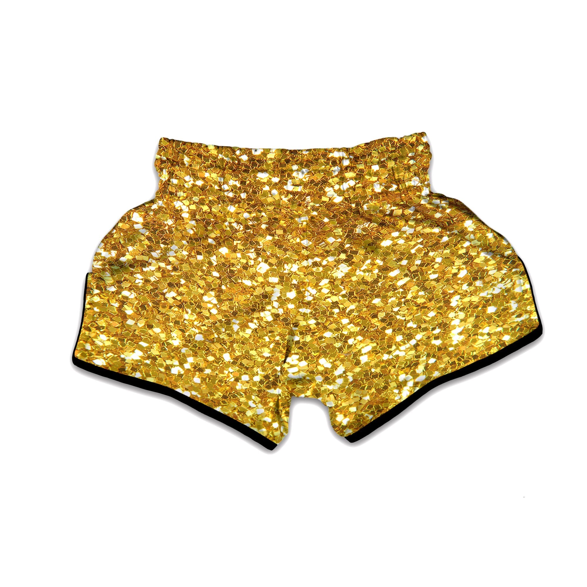 Artwork Glitter Gold Print Muay Thai Boxing Shorts-grizzshop