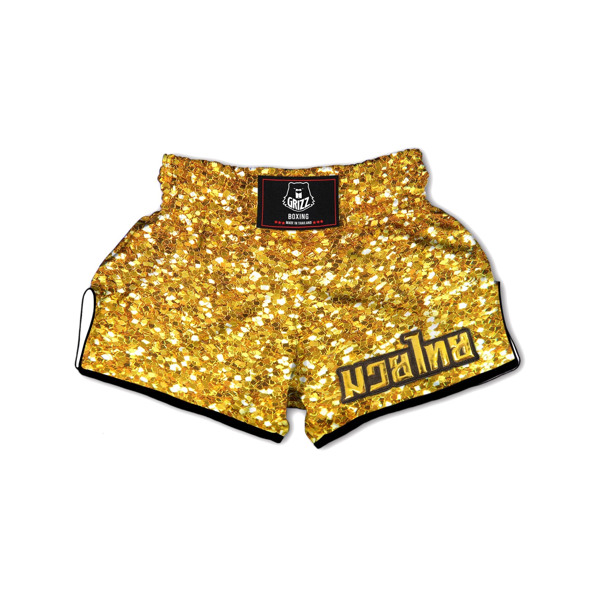 Artwork Glitter Gold Print Muay Thai Boxing Shorts-grizzshop