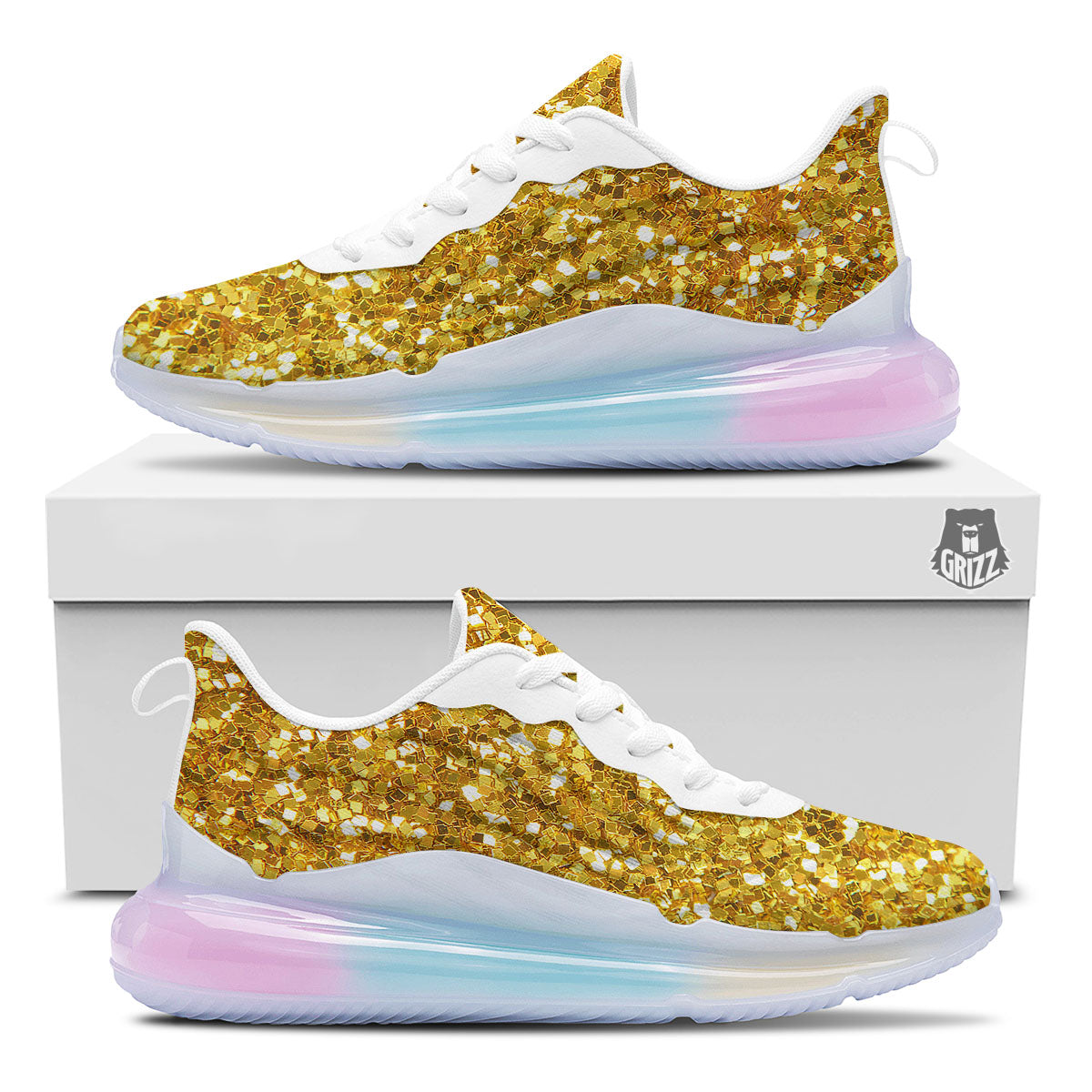 Artwork Glitter Gold Print Running Sneakers-grizzshop
