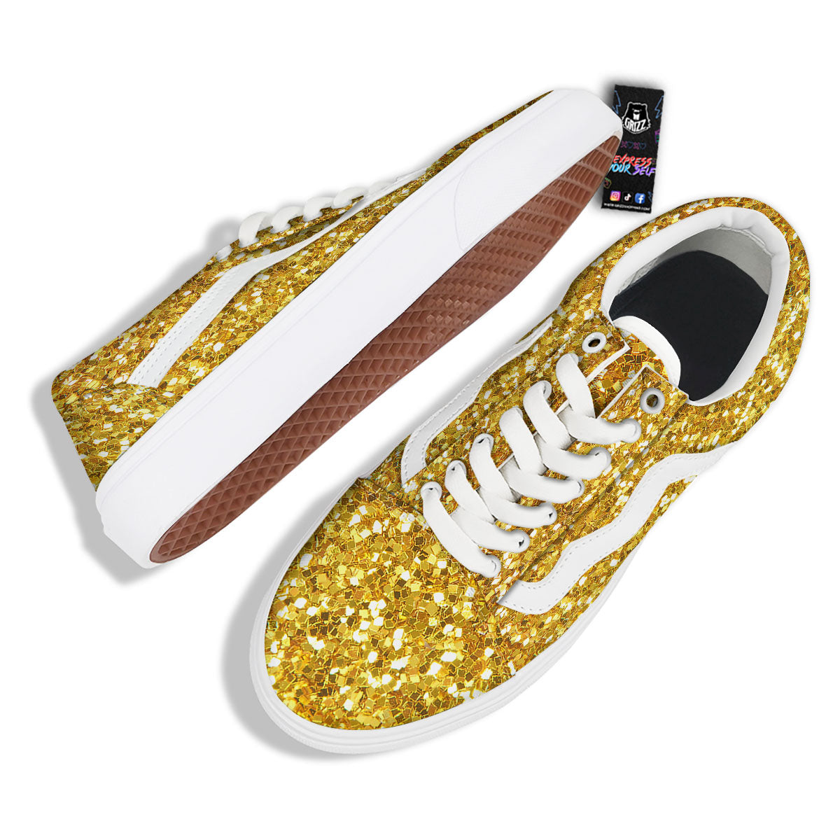 Artwork Glitter Gold Print Skate Shoes-grizzshop