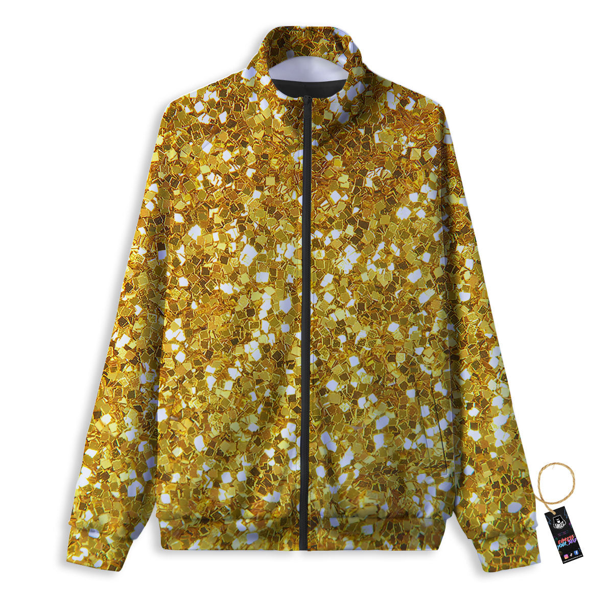 Artwork Glitter Gold Print Track Jacket-grizzshop