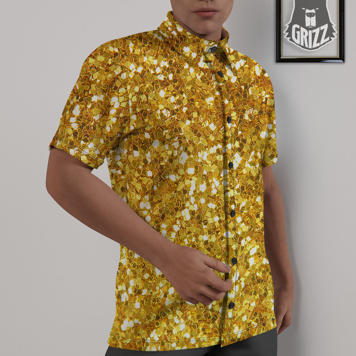 Artwork Glitter Gold Print Untucked Shirts-grizzshop