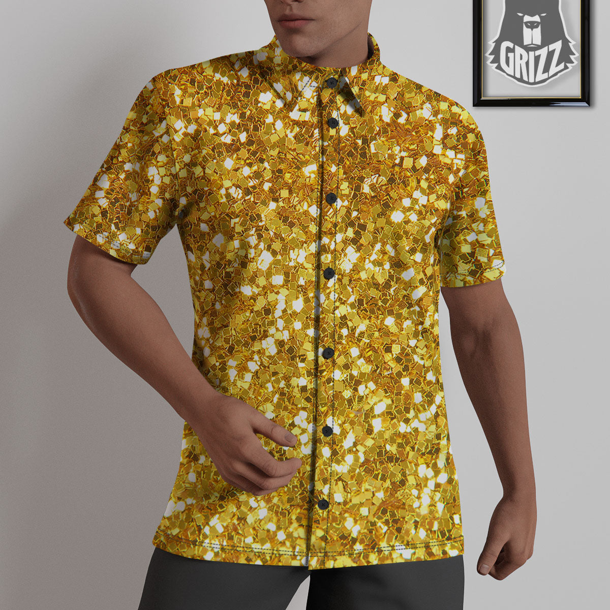 Artwork Glitter Gold Print Untucked Shirts-grizzshop