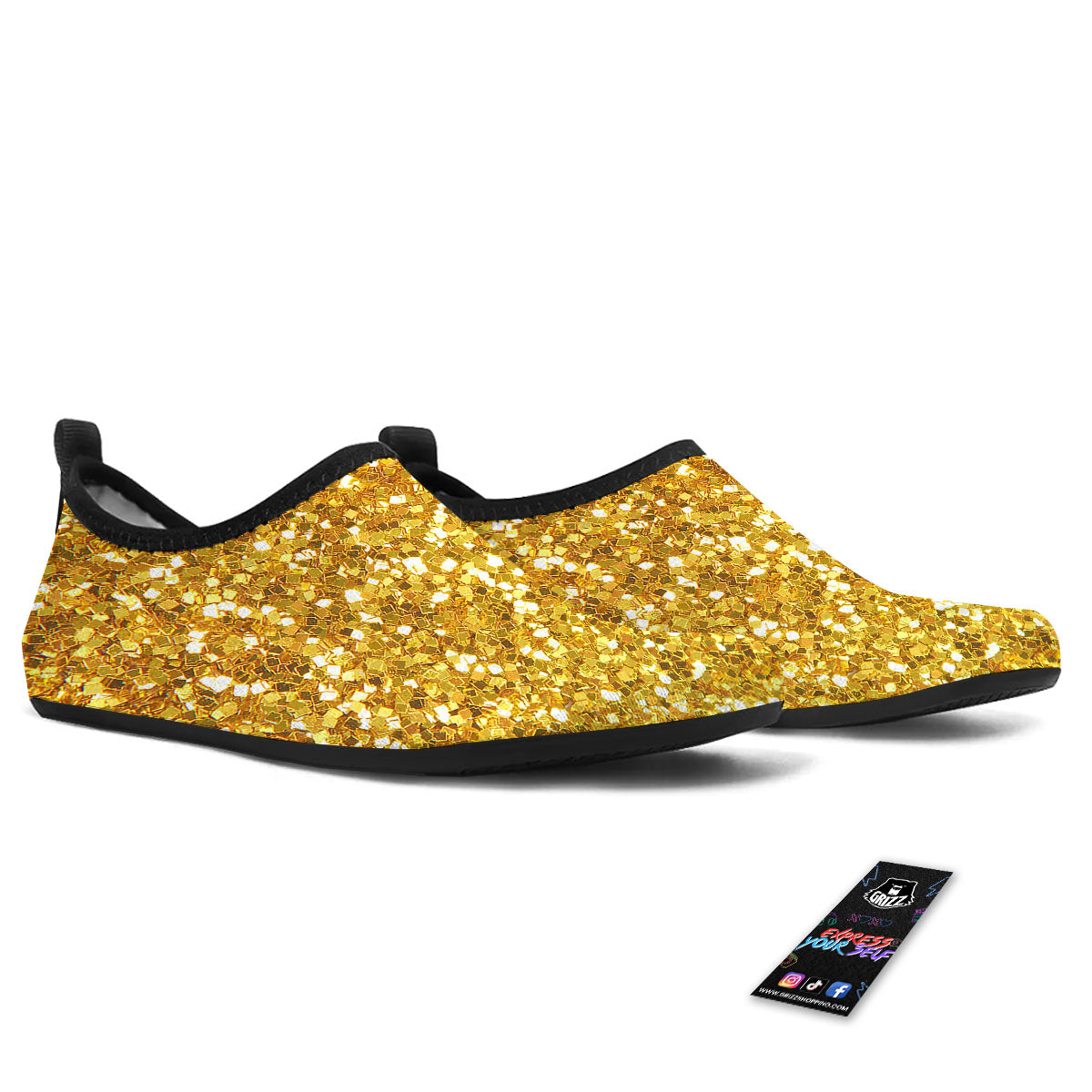Artwork Glitter Gold Print Water Shoes-grizzshop