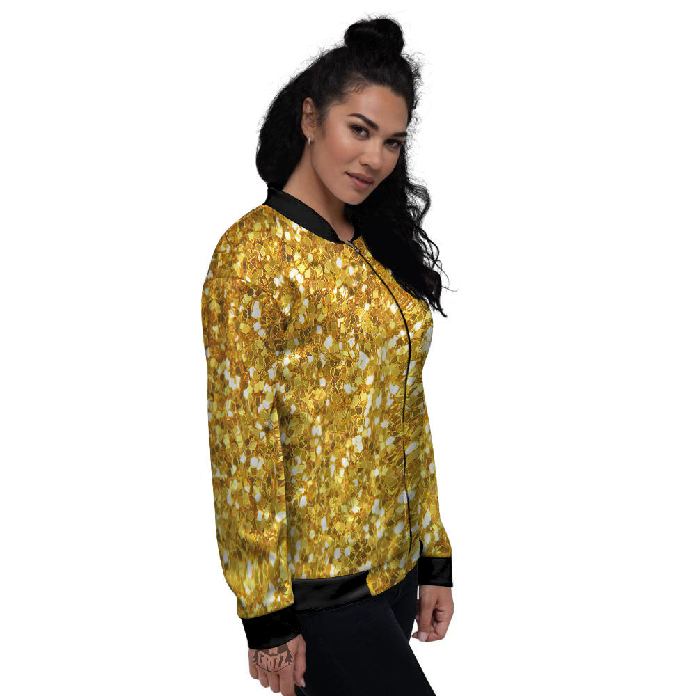 Artwork Glitter Gold Print Women's Bomber Jacket-grizzshop