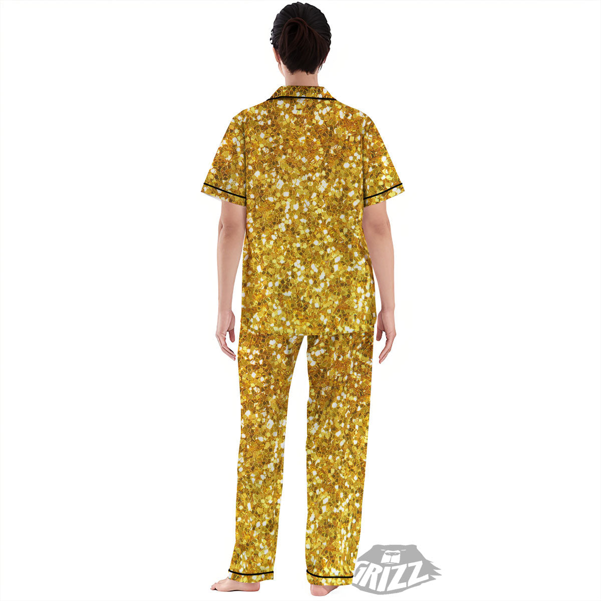 Artwork Glitter Gold Print Women's Pajamas Set-grizzshop