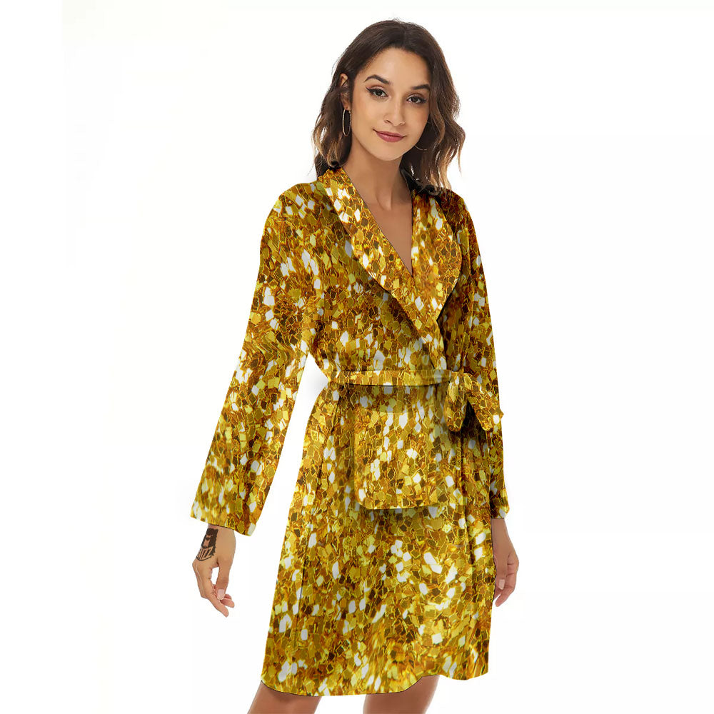 Artwork Glitter Gold Print Women's Robe-grizzshop