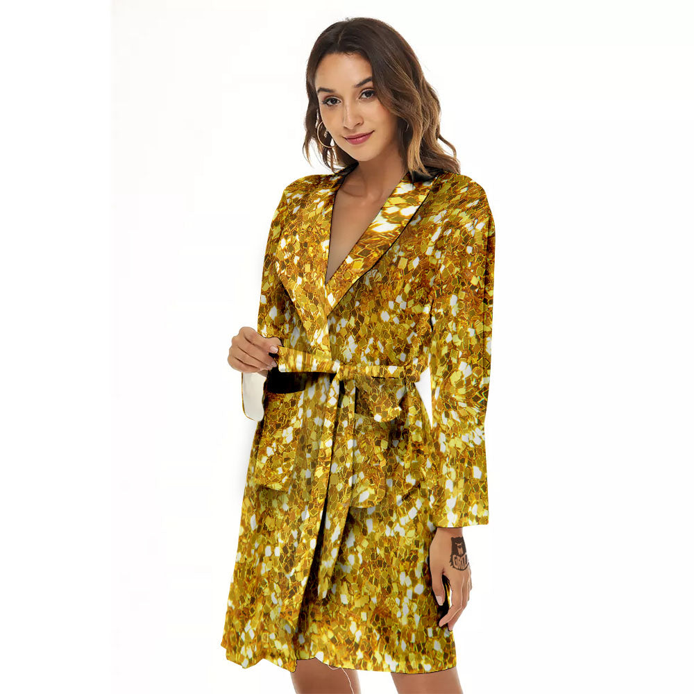 Artwork Glitter Gold Print Women's Robe-grizzshop