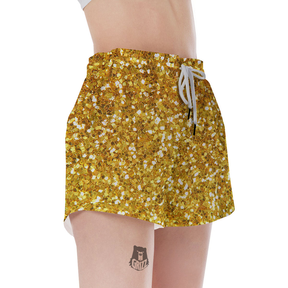 Artwork Glitter Gold Print Women's Shorts-grizzshop
