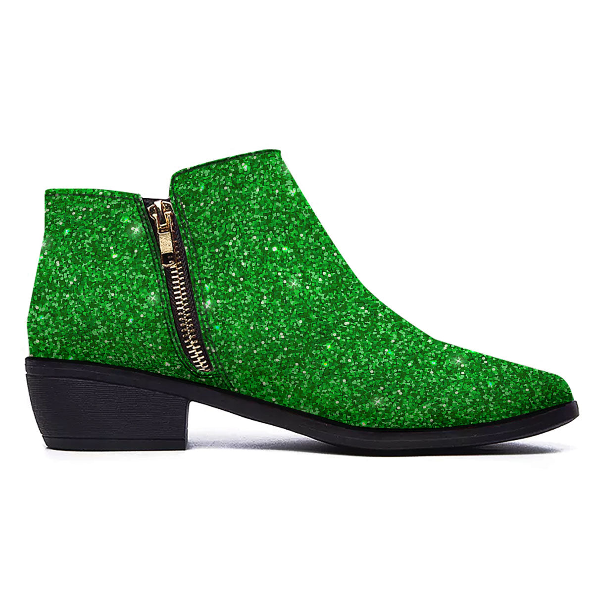 Artwork Glitter Green Print Ankle Boots-grizzshop