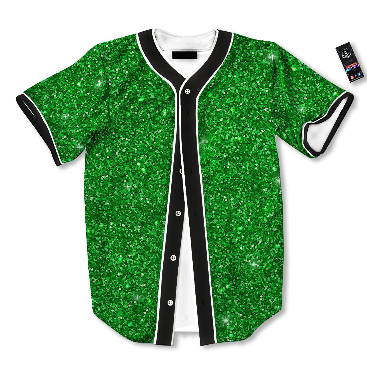 Artwork Glitter Green Print Baseball Jersey-grizzshop