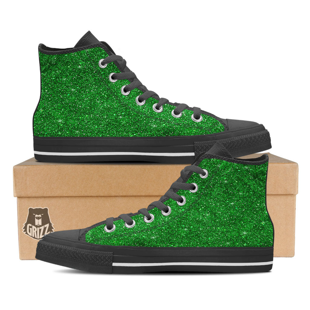 Artwork Glitter Green Print Black High Top Shoes-grizzshop