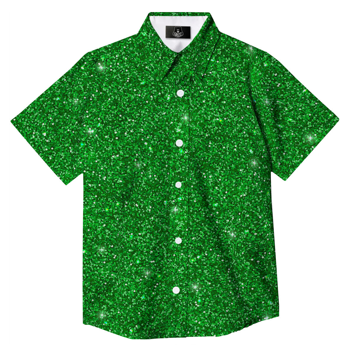 Artwork Glitter Green Print Button Up Shirt-grizzshop