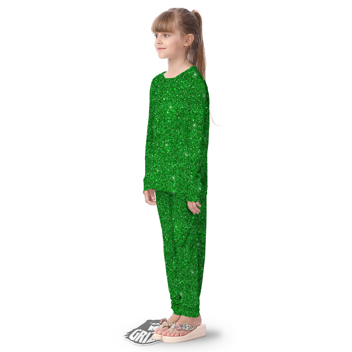 Artwork Glitter Green Print Kid's Pajamas-grizzshop
