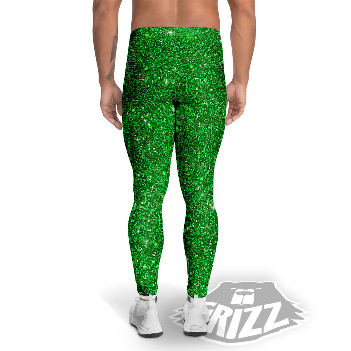 Artwork Glitter Green Print Men's Leggings-grizzshop