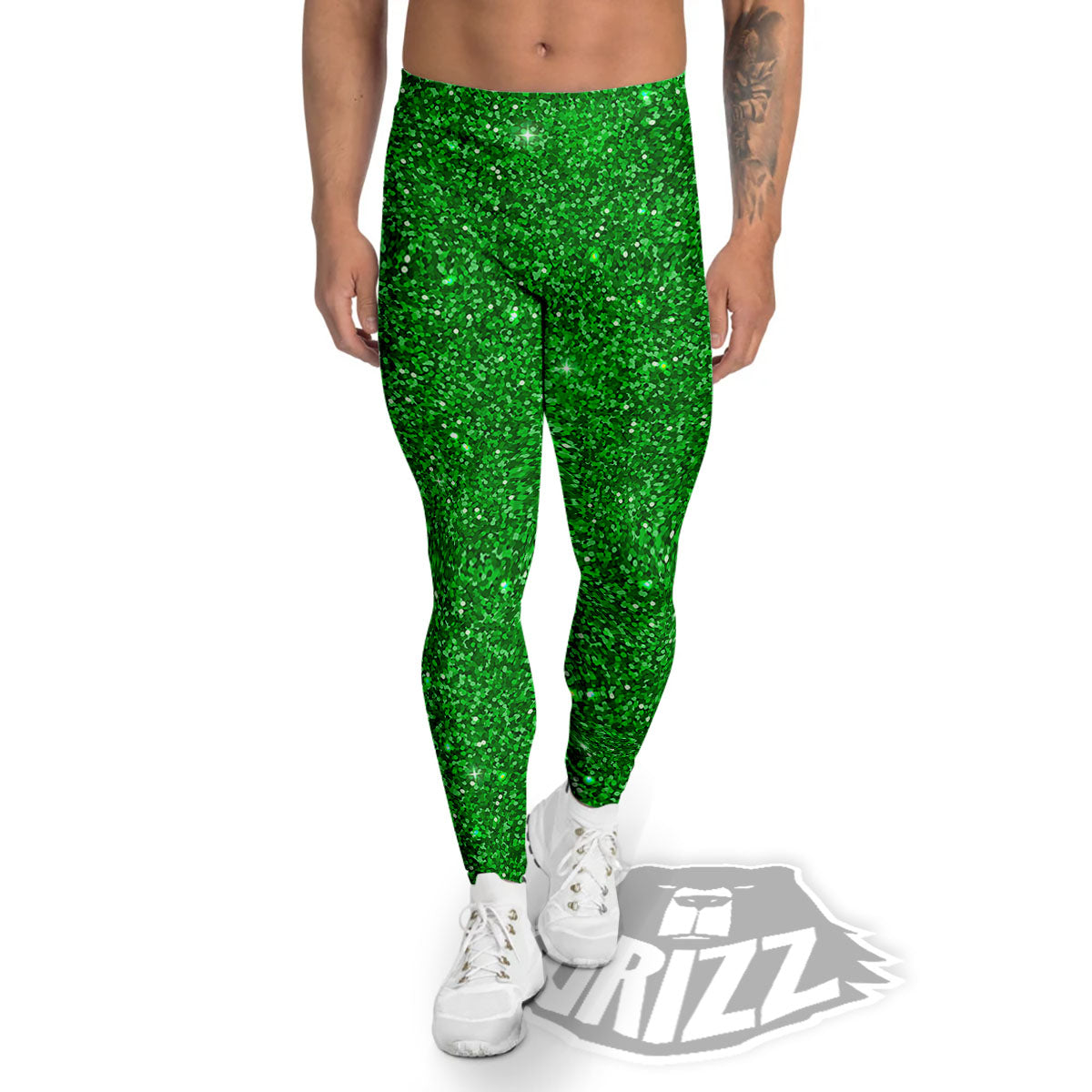 Artwork Glitter Green Print Men's Leggings-grizzshop