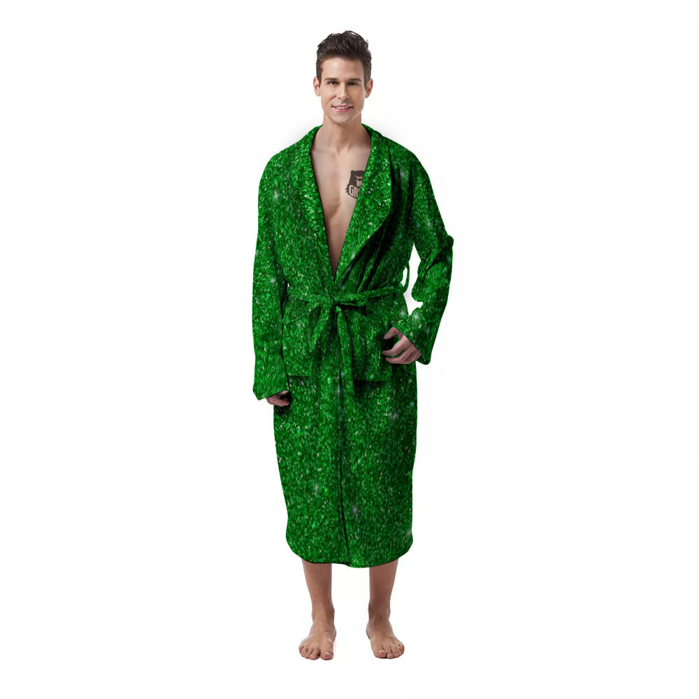 Artwork Glitter Green Print Men's Robe-grizzshop