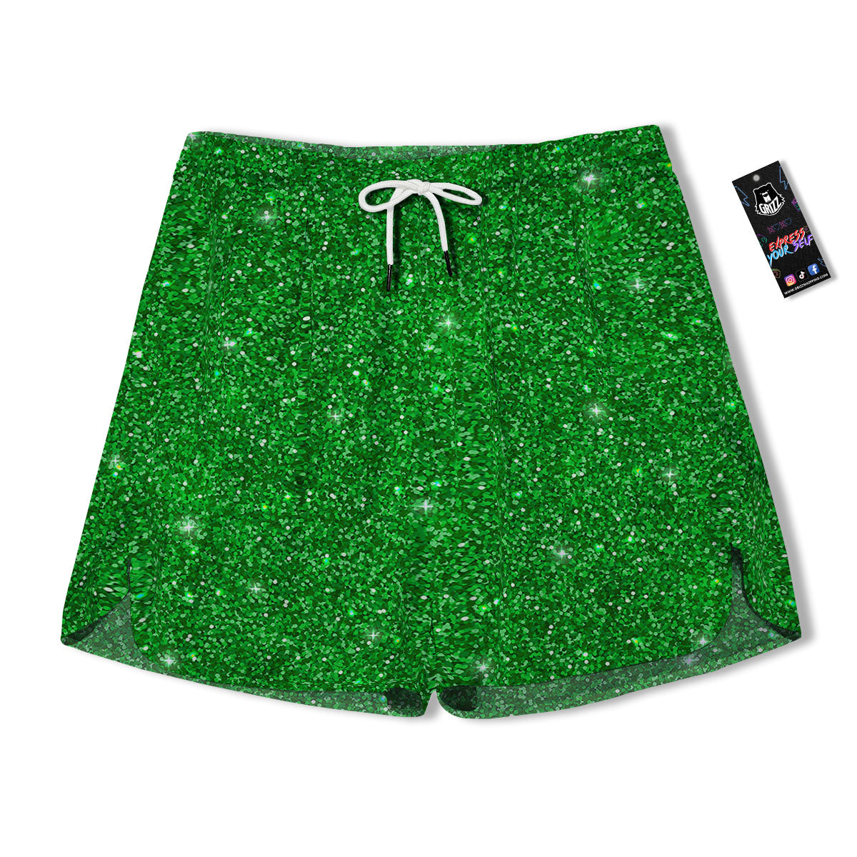 Artwork Glitter Green Print Men's Running Shorts-grizzshop