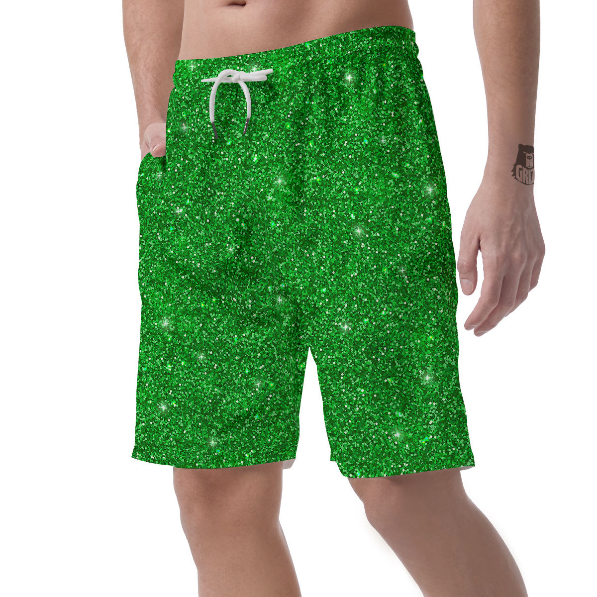 Artwork Glitter Green Print Men's Shorts-grizzshop