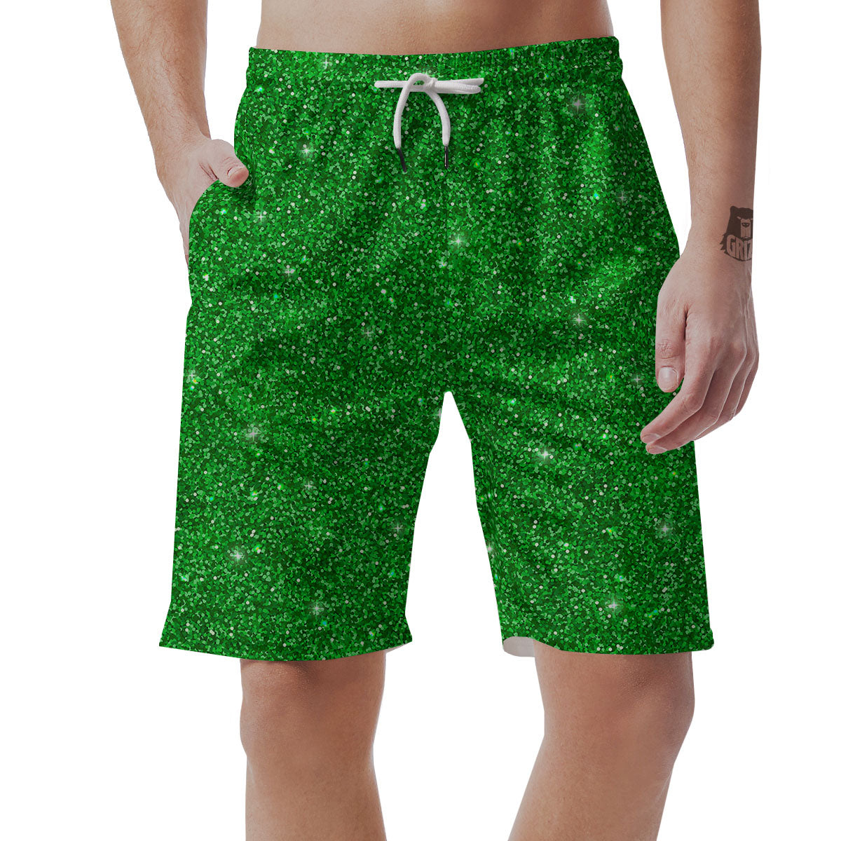 Artwork Glitter Green Print Men's Shorts-grizzshop
