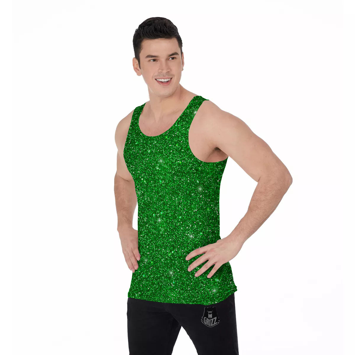 Artwork Glitter Green Print Men's Tank Top-grizzshop