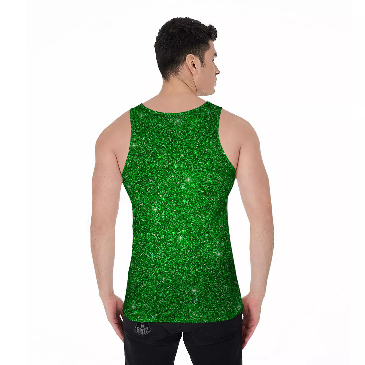 Artwork Glitter Green Print Men's Tank Top-grizzshop