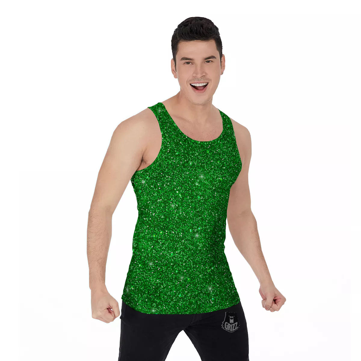 Artwork Glitter Green Print Men's Tank Top-grizzshop