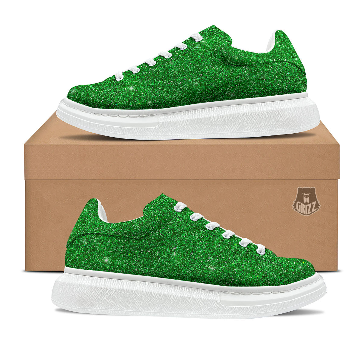 Artwork Glitter Green Print Platform Shoes-grizzshop