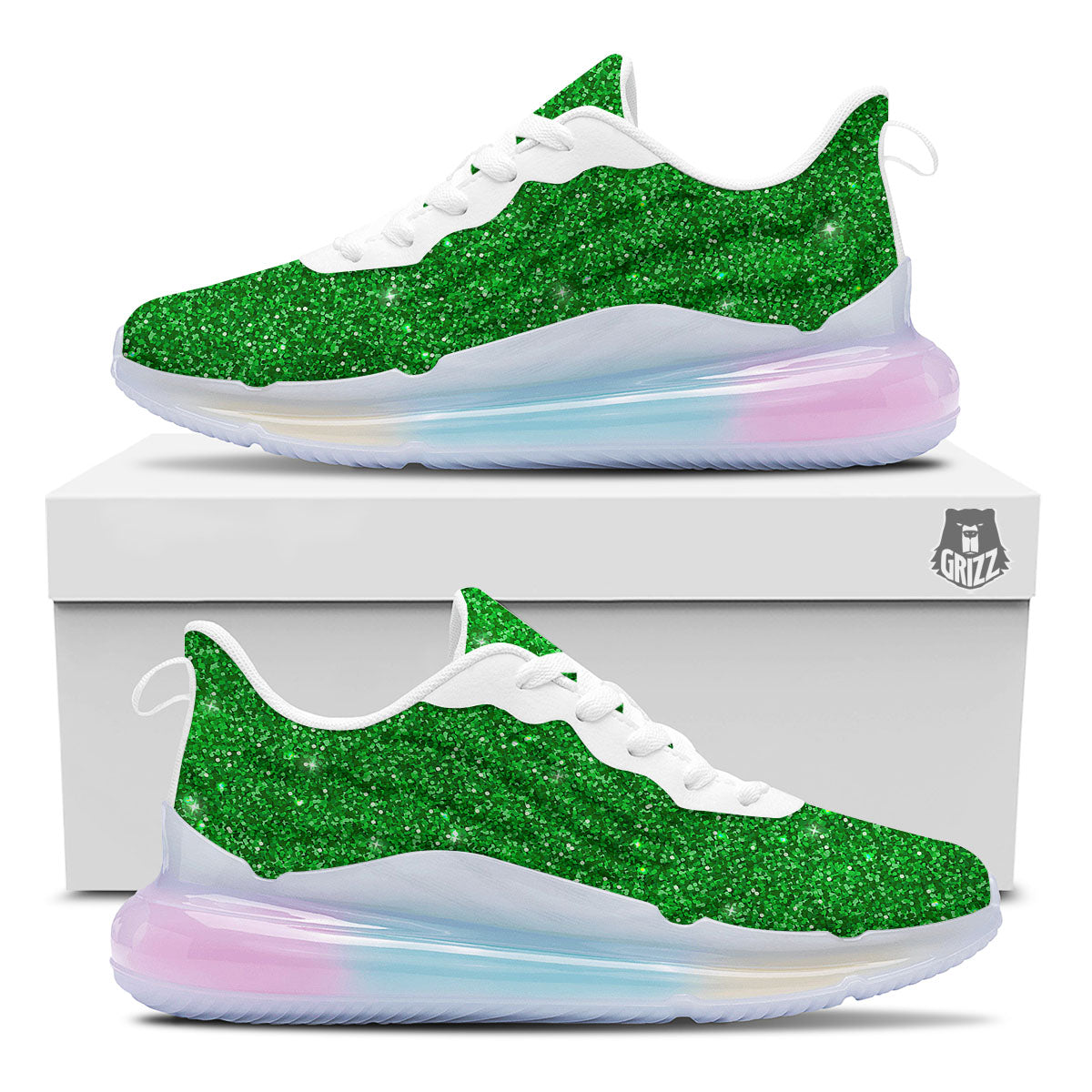 Artwork Glitter Green Print Running Sneakers-grizzshop