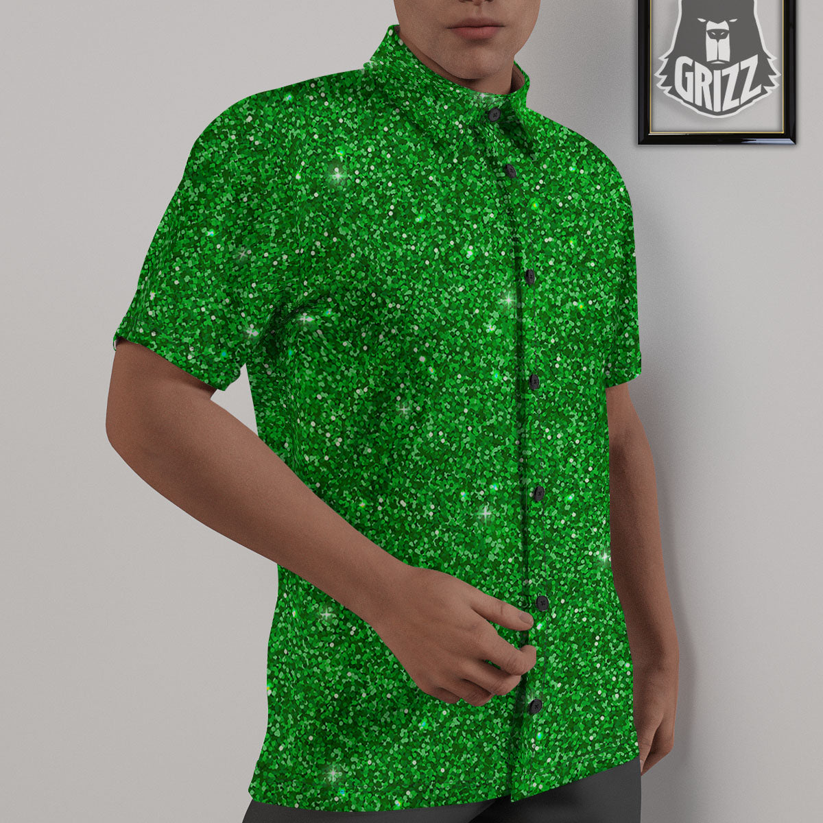 Artwork Glitter Green Print Untucked Shirts-grizzshop