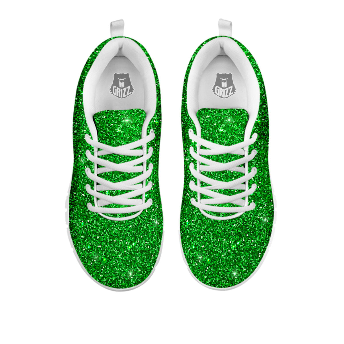 Artwork Glitter Green Print White Sneaker-grizzshop