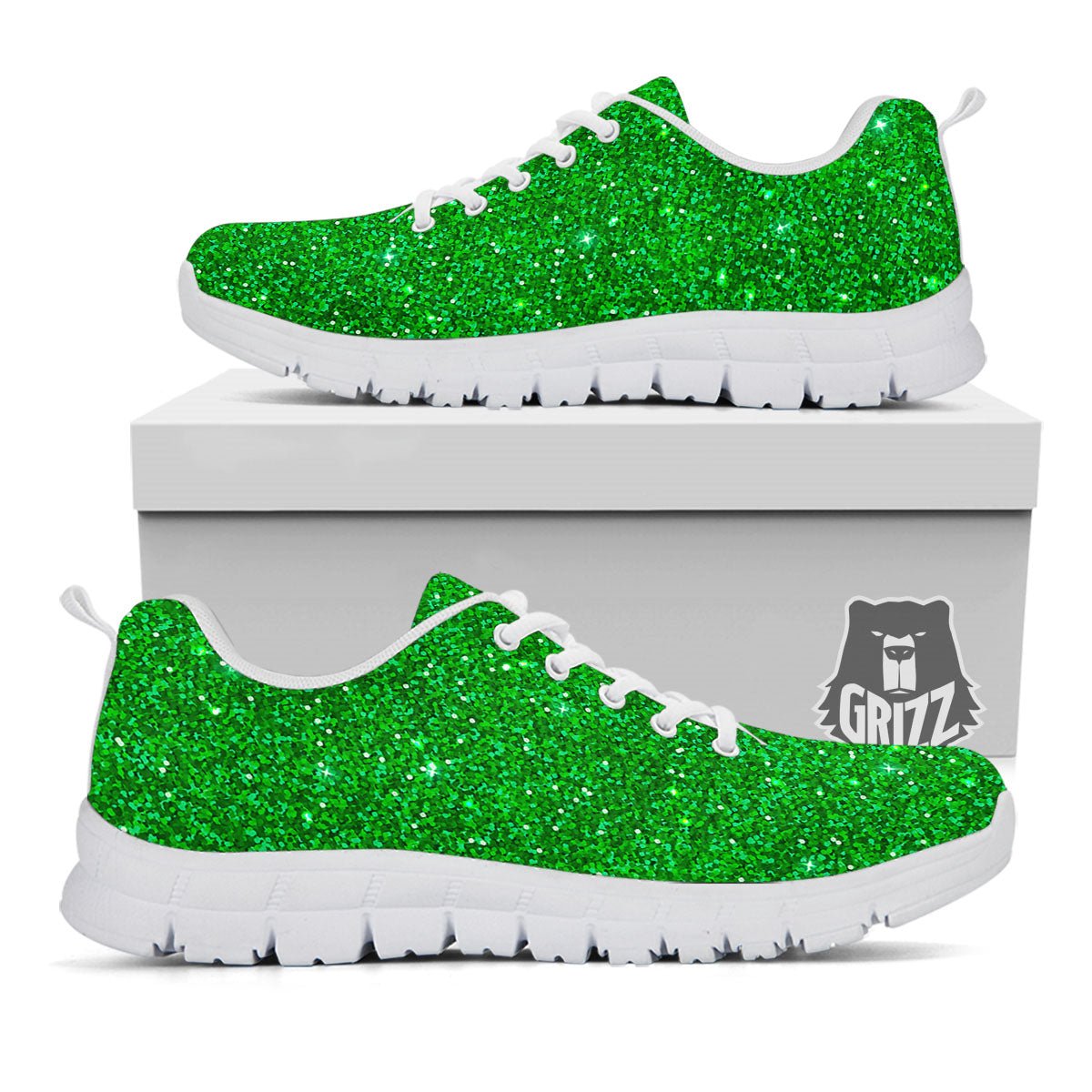Artwork Glitter Green Print White Sneaker-grizzshop