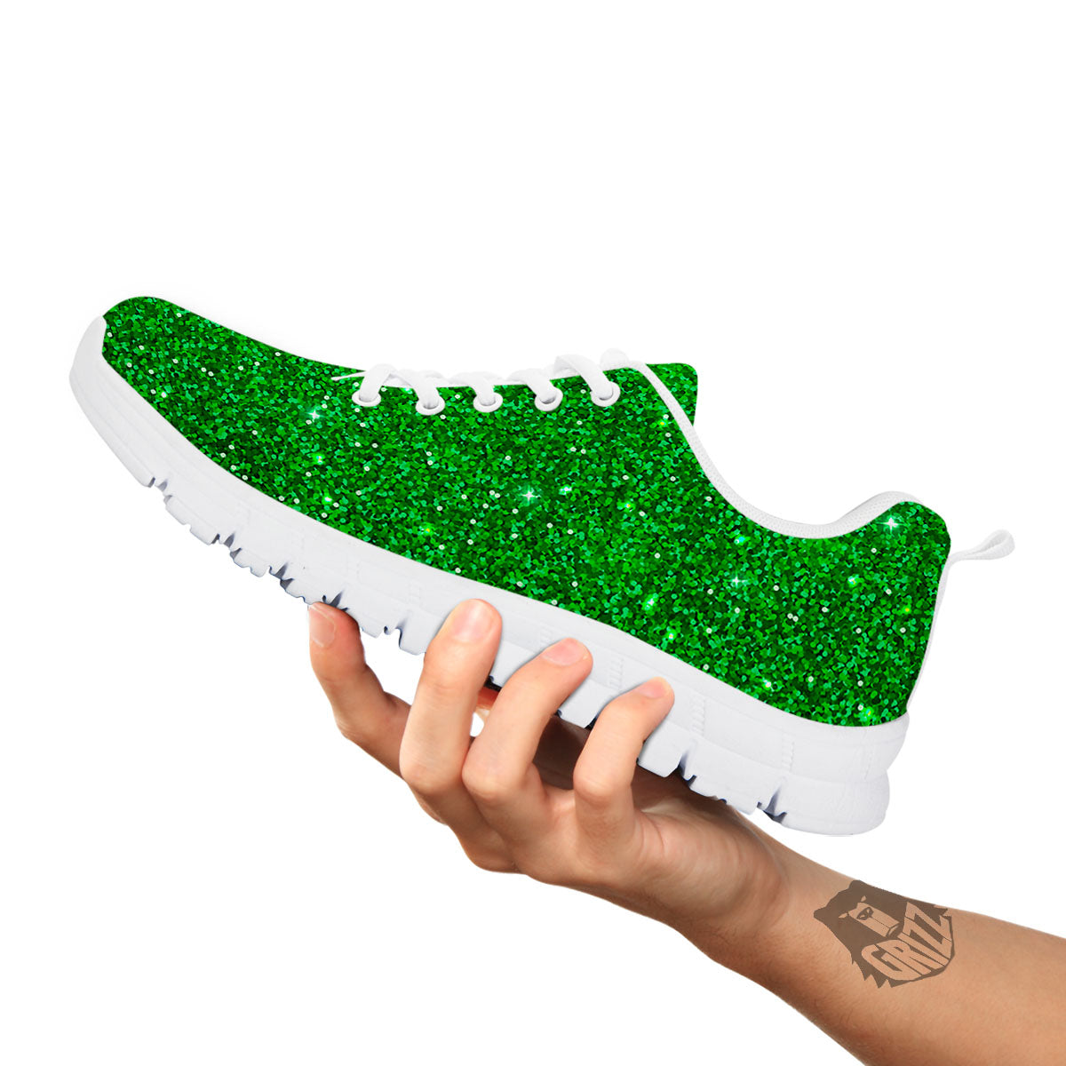 Artwork Glitter Green Print White Sneaker-grizzshop