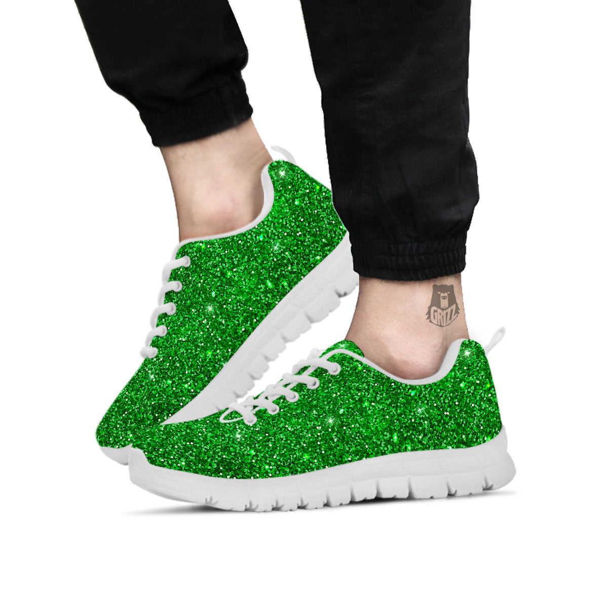 Artwork Glitter Green Print White Sneaker-grizzshop