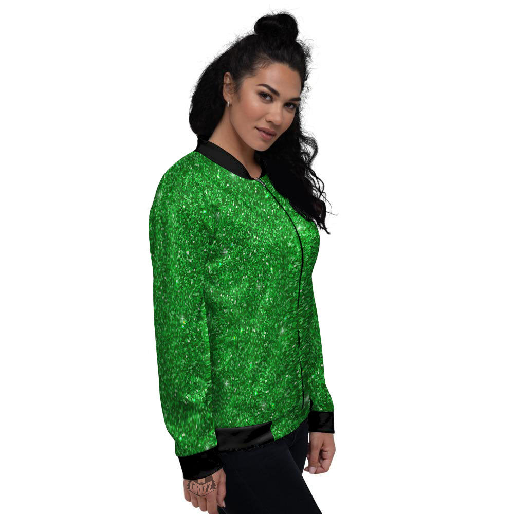 Artwork Glitter Green Print Women's Bomber Jacket-grizzshop