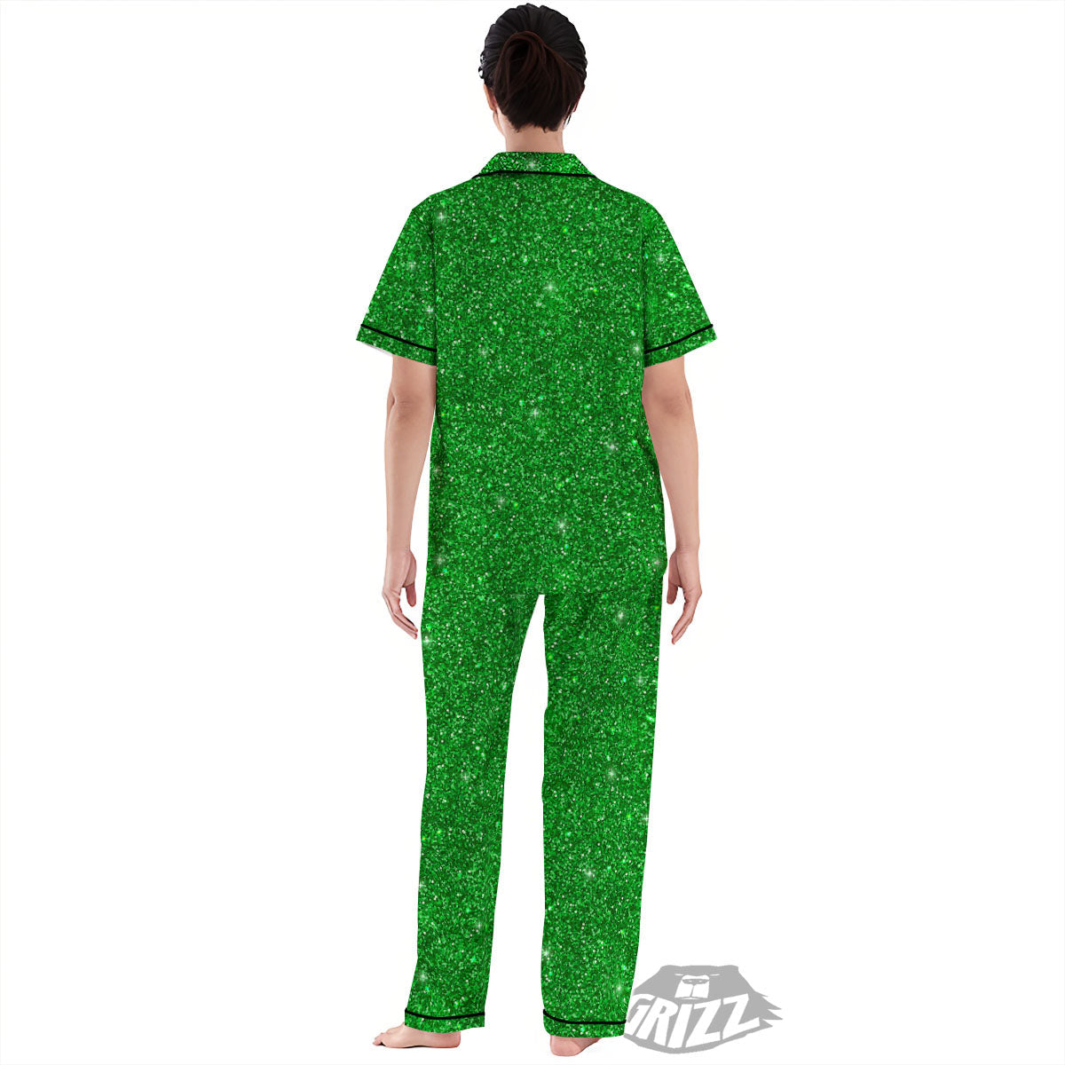 Artwork Glitter Green Print Women's Pajamas Set-grizzshop