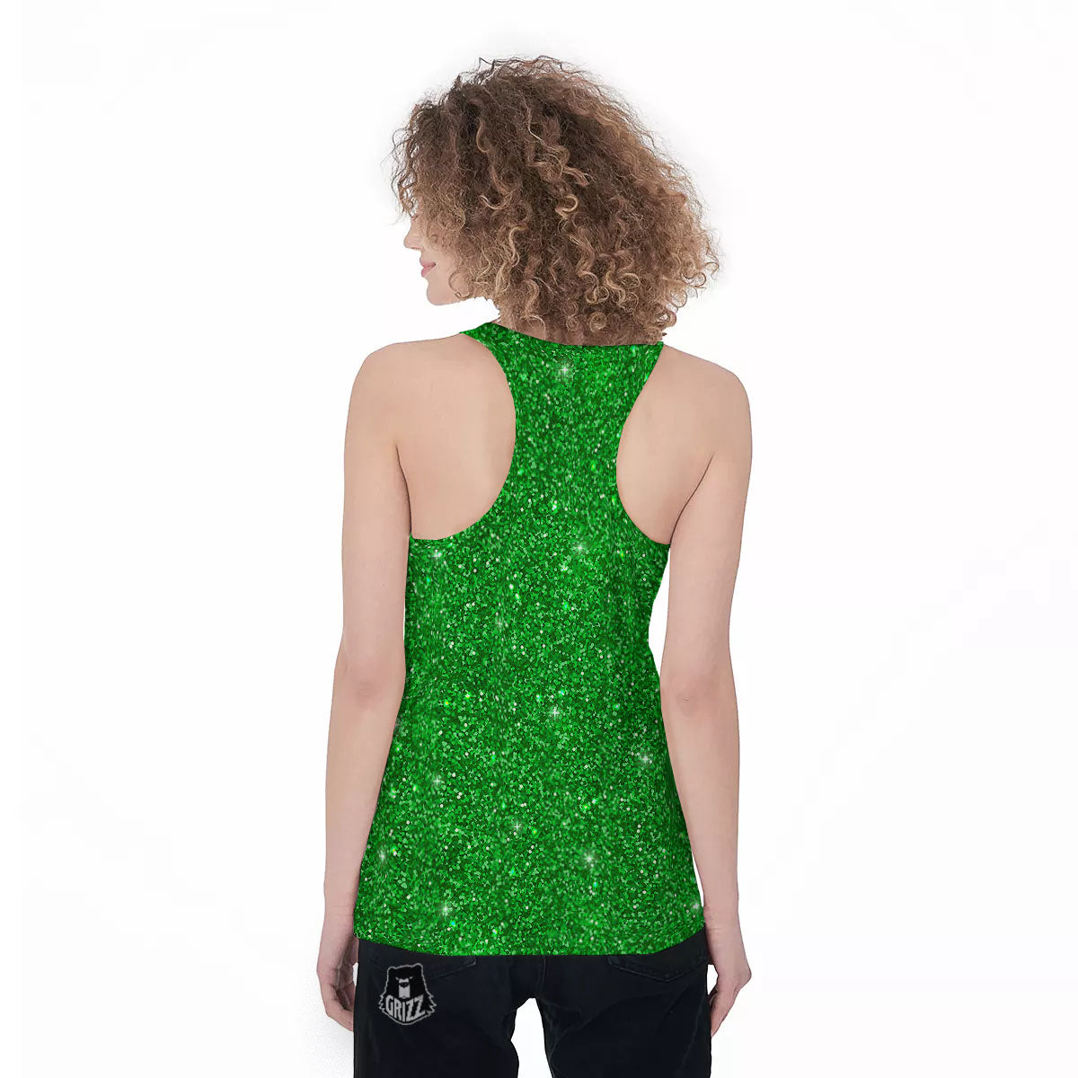 Artwork Glitter Green Print Women's Racerback Tank Top-grizzshop