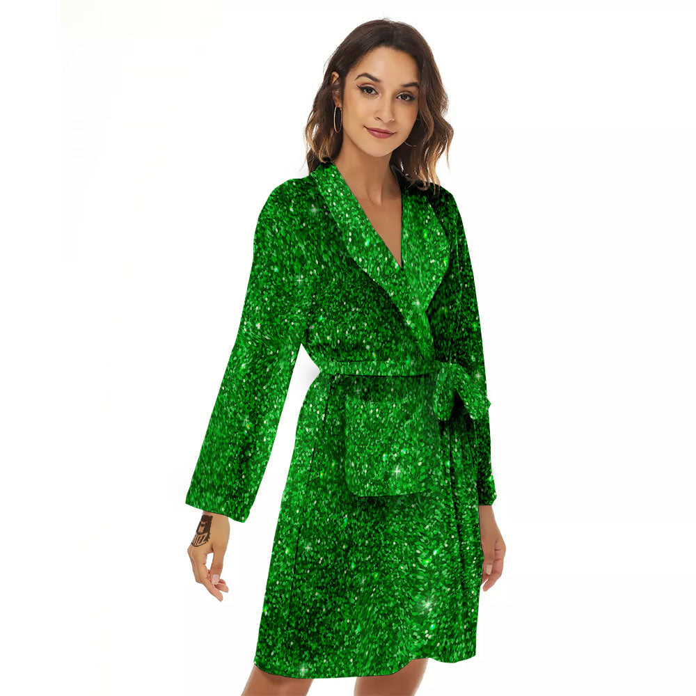 Artwork Glitter Green Print Women's Robe-grizzshop