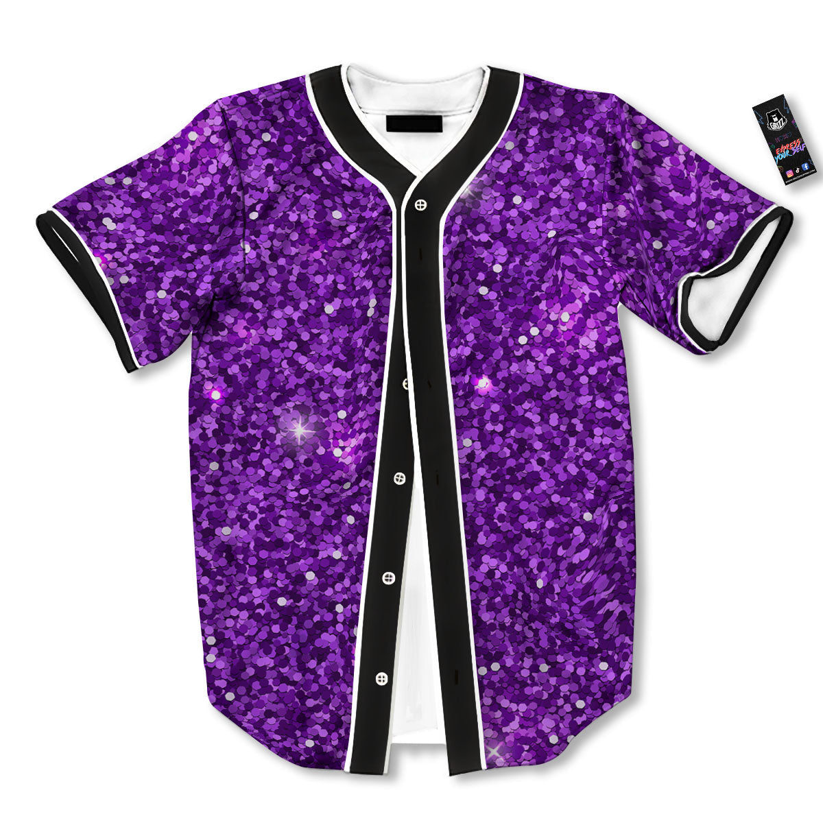 Artwork Glitter Purple Print Baseball Jersey-grizzshop