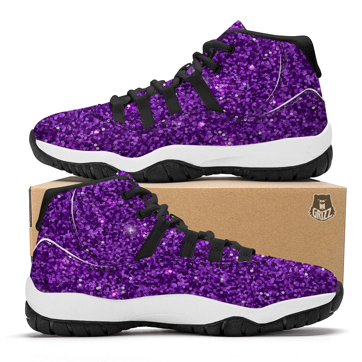 Artwork Glitter Purple Print Black Bball Shoes-grizzshop