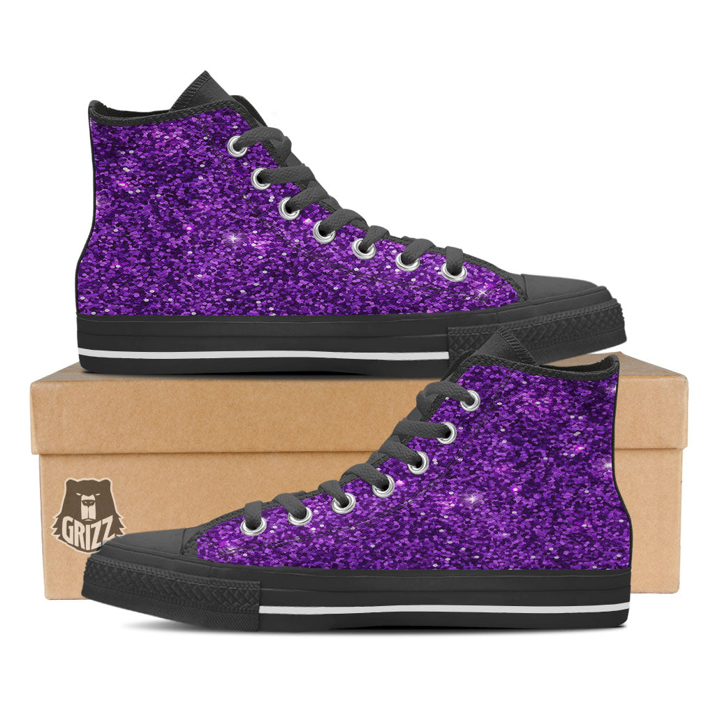 Artwork Glitter Purple Print Black High Top Shoes-grizzshop
