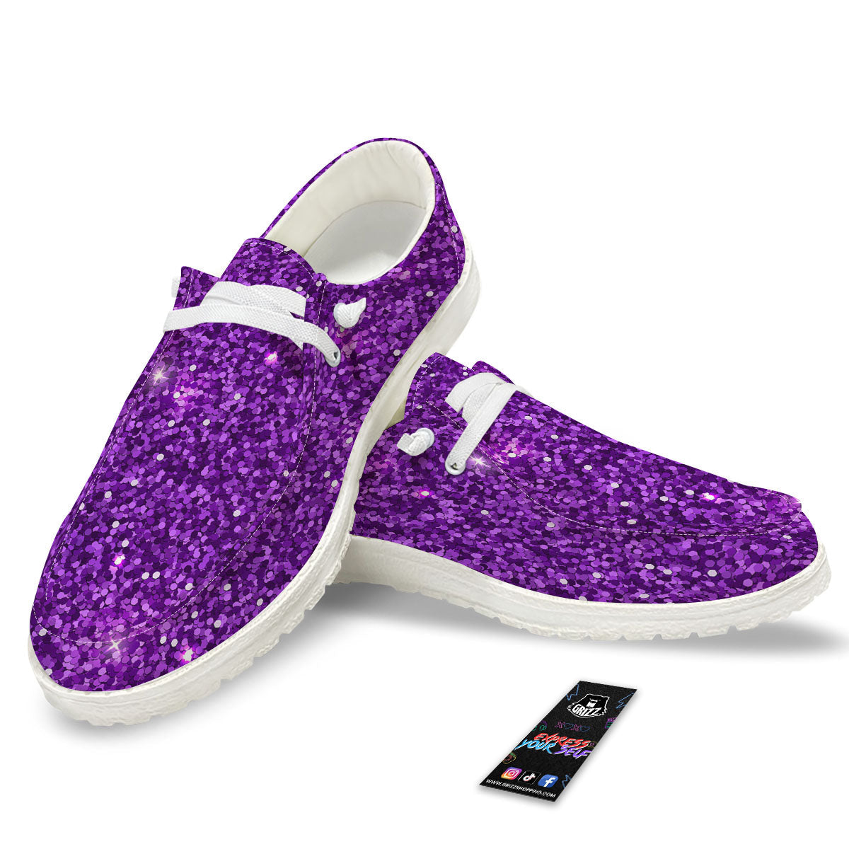 Artwork Glitter Purple Print Black Loafers-grizzshop