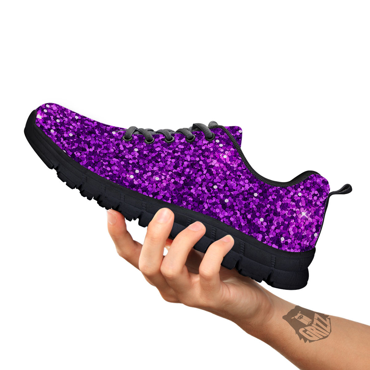 Artwork Glitter Purple Print Black Sneaker-grizzshop