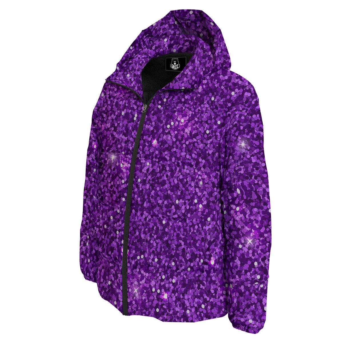 Artwork Glitter Purple Print Down Jacket-grizzshop